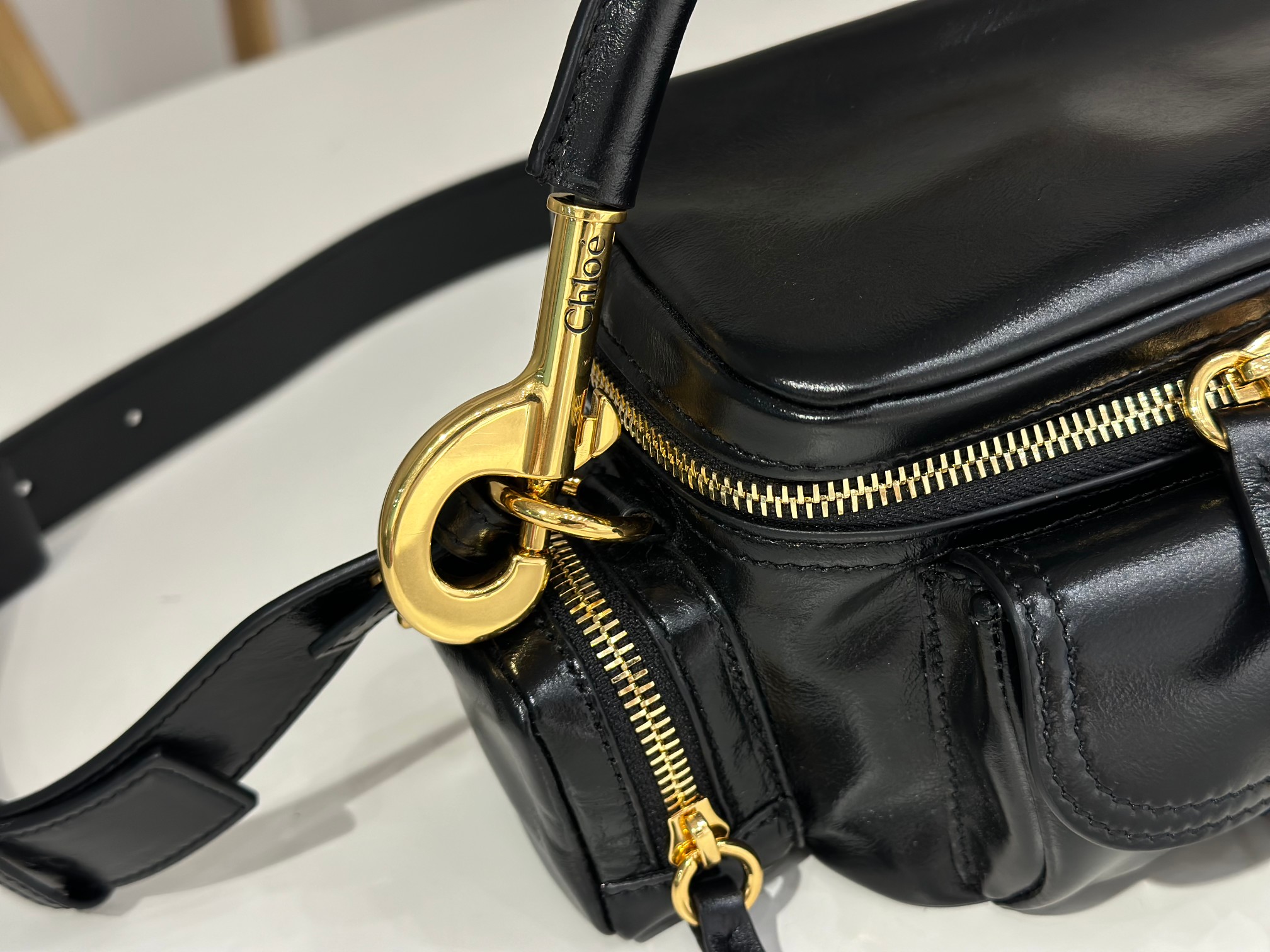 Chloe Small Camera Bag In Black Shiny Leather